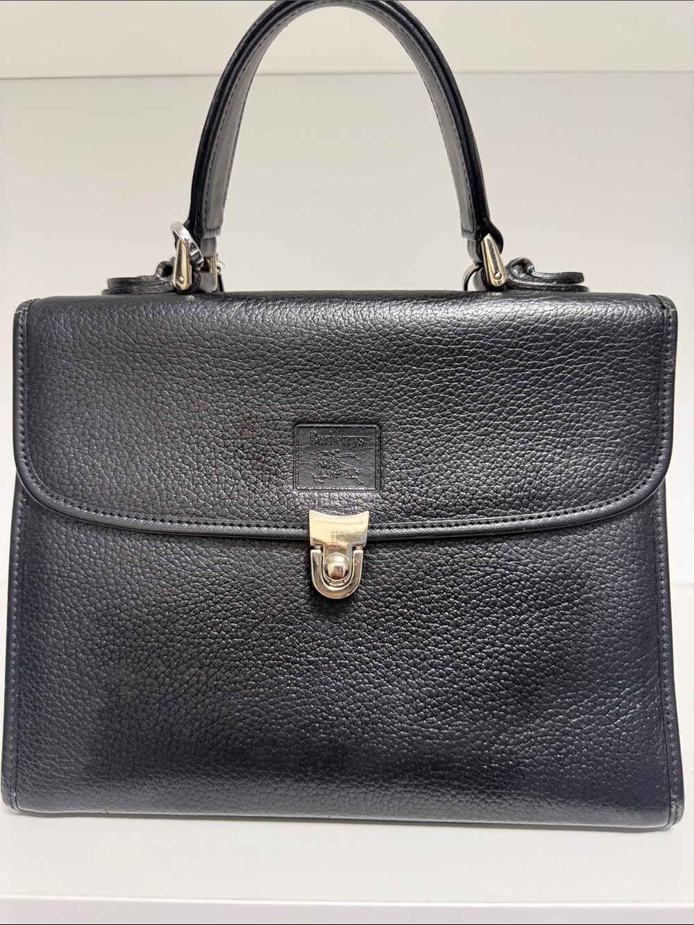 Burberry Black Pebbled Leather Top-Handle Satchel